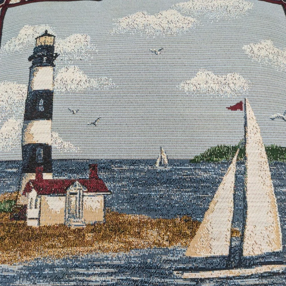 Tapestry Throw Accent Pillow Ocean Lighthouse Sailboat Nautical Square 17 x 17